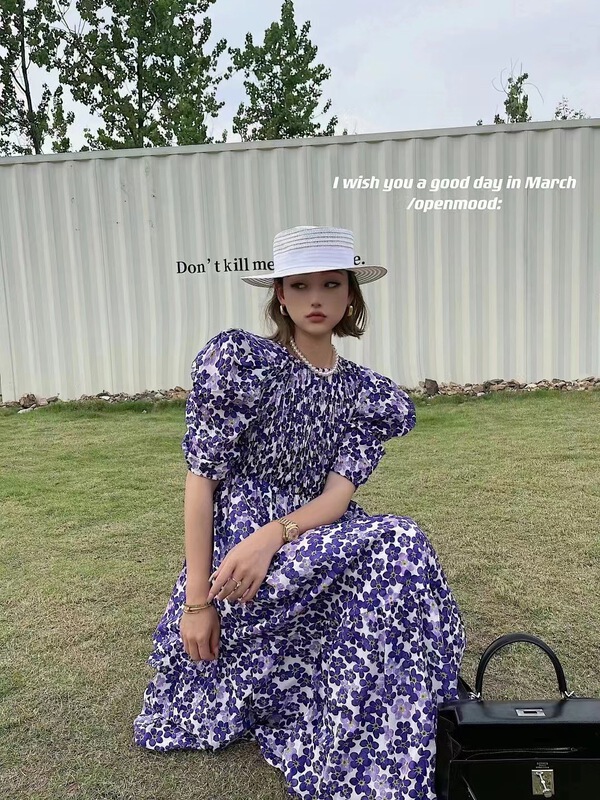 [Xixi +] short sleeved floral Pleated Dress 39026# WTT