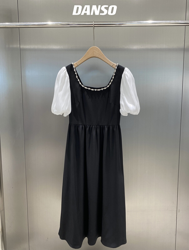 New in early summer! [DS] French Pearl Rhinestone silk sleeve dress 51935d# XYJ