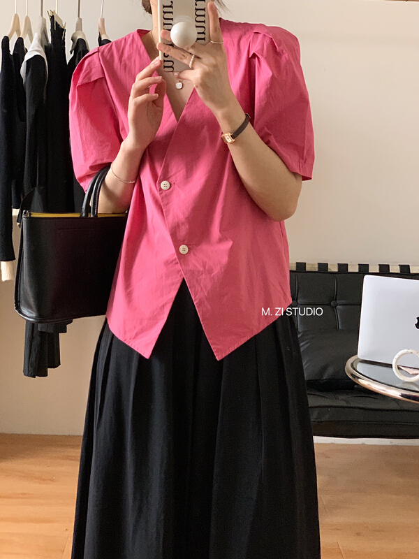 New in early summer! [t.more] Korean simple V-neck single breasted shirt 5569# HBx