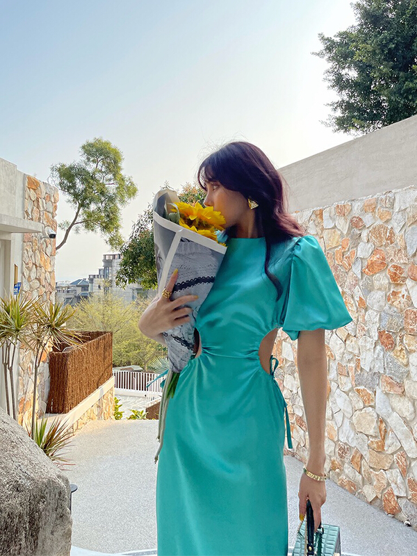 [pepper] retro temperament net version waist closing dress 1244# ozq