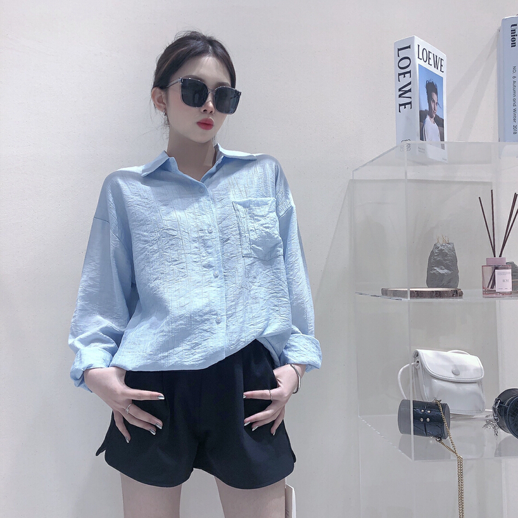 [S.J] Vintage Hong Kong style texture clean color shirt 9725# LSW
