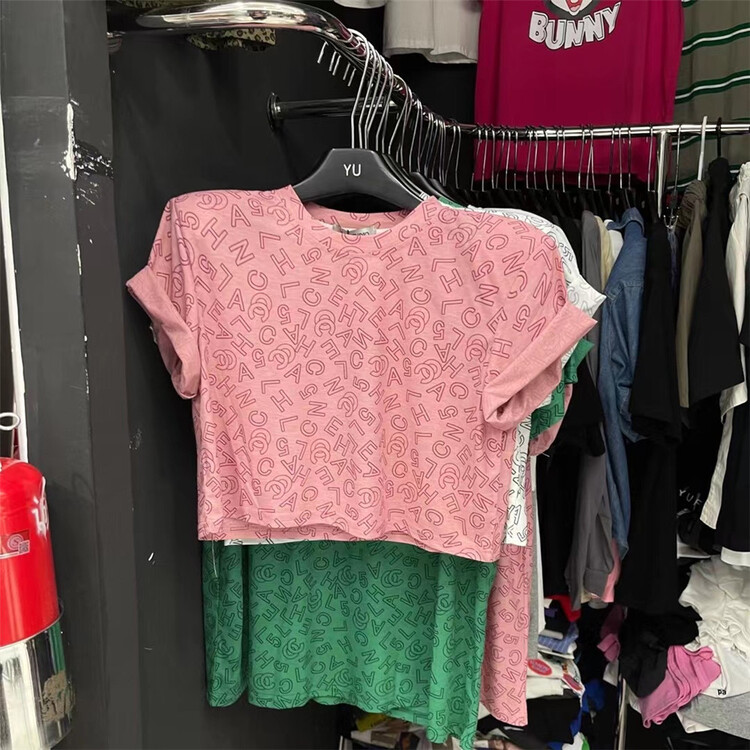 [Yu] Korean alphabet over printed short sleeved T-shirt 1322# cqw
