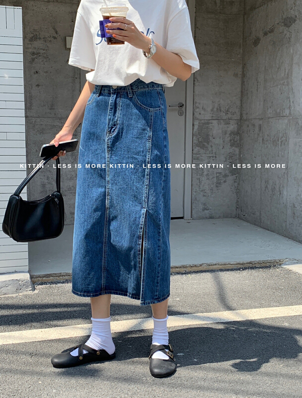 New in early summer! [Kittin] Korean casual split denim skirt 636# XYY