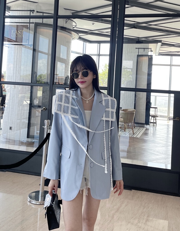 goods in stock! New year in early spring! [angelyue] stitching design, western style loose suit 065cy# LSL