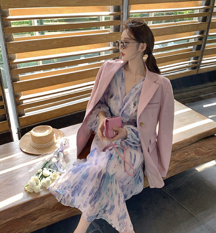goods in stock! New year in early spring! [y.jia Yijia] Korean style suit + V-neck elegant floral dress suit (only suit) ys4-9930# PCZ