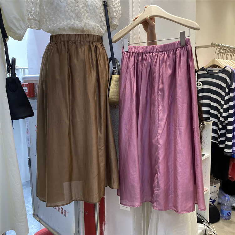 【E】 Korean pure color Tencel elastic waist skirt j003# XYY