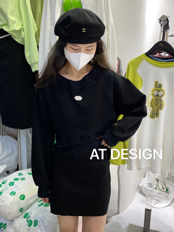 [at] Korean round neck short sweater + casual skirt suit 56393-1# LSL