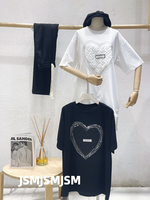 [JSM] love pattern hot drill versatile short sleeve T-shirt 8866# LSL