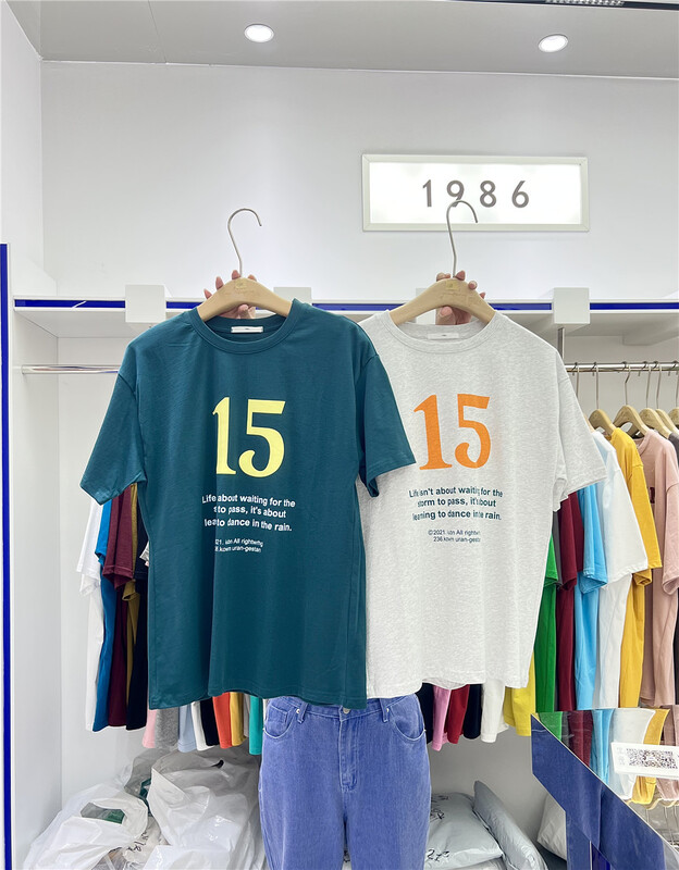 New in early summer! [1986] simple casual alphanumeric print loose short sleeve T-shirt c588# LSL