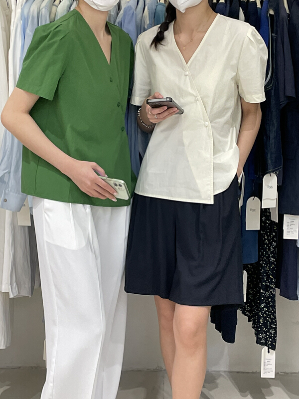 [bangings] Korean diagonal button versatile shirt 0160# CLS
