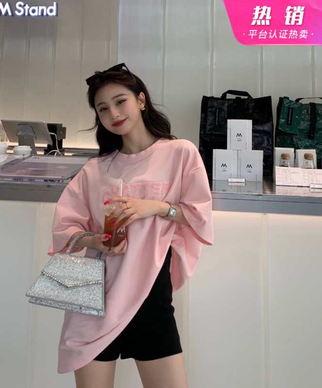 New in early summer! [11An] Beaded toothbrush embroidered loose short sleeve T-shirt a6577# LSL