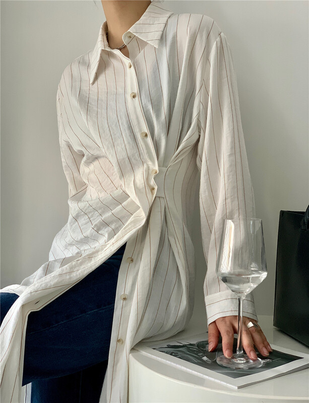 [context sense] Korean stripe loose long shirt mnc640# CLS