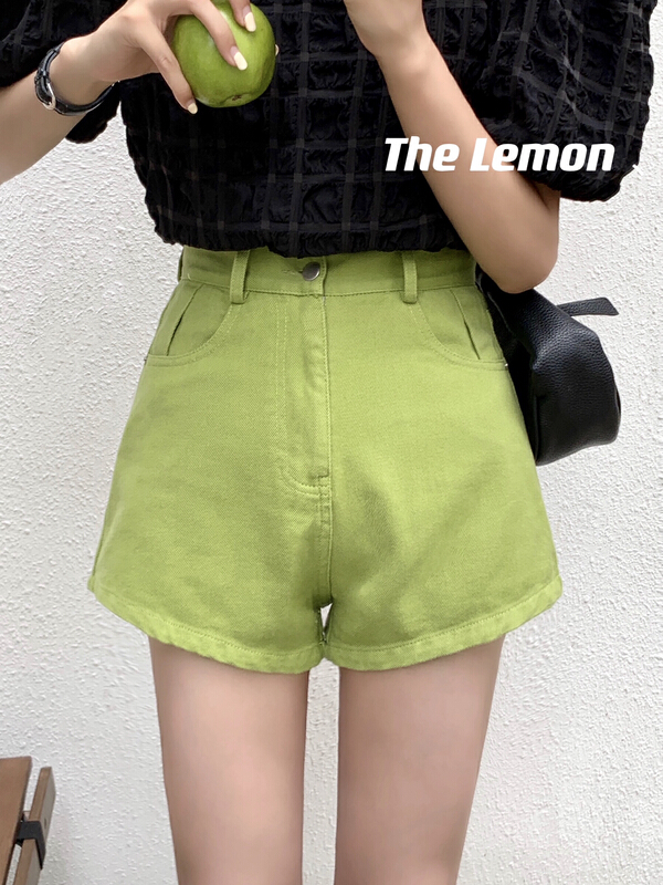 [lemon green tea] Korean version thin solid color denim shorts 2193# hjy