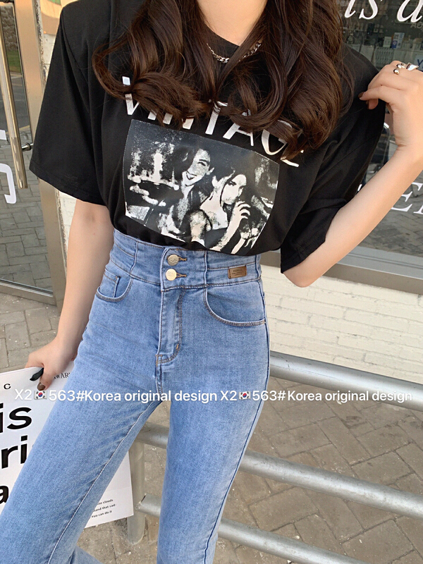 Early spring! [x2 square] double button small label elastic small leg jeans ys563# ll