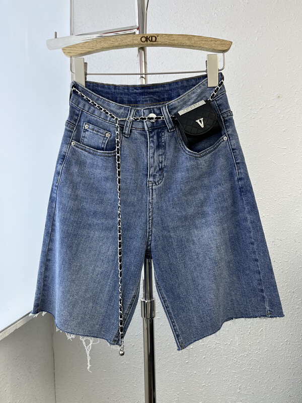 [okd] Korean version high waist and thin five point denim shorts (with waist bag) 8032# zxl