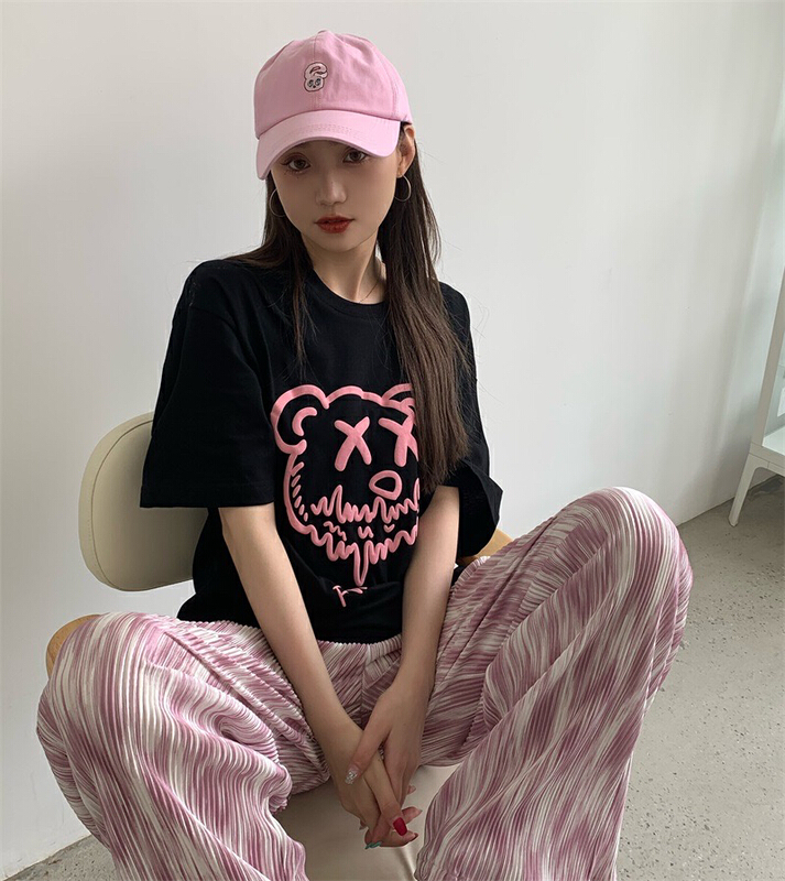 [timely rain] Han Feng ins thin round neck funny funny bear loose and versatile short sleeve T-shirt (short sleeves only) 42175# WPL