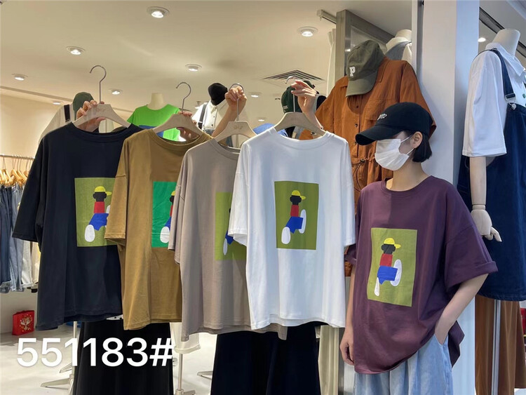goods in stock! [Mujia] round neck print comfortable short sleeve T-shirt (T-shirt only) 551183# L