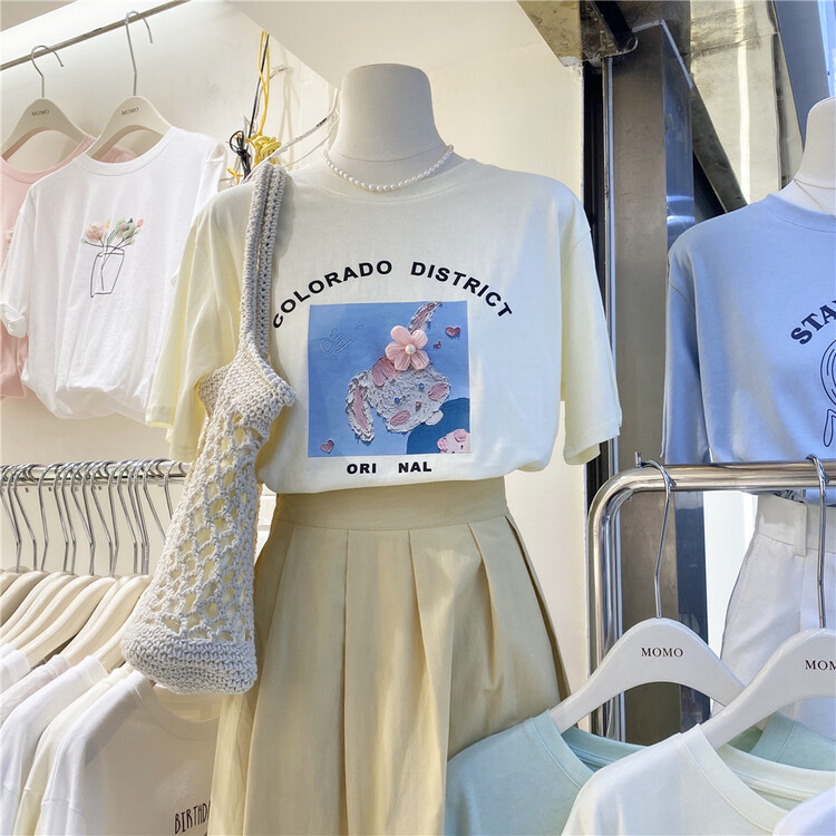 New in early summer! [Momo] Korean fashion print versatile short sleeve T-shirt 3866# HBx