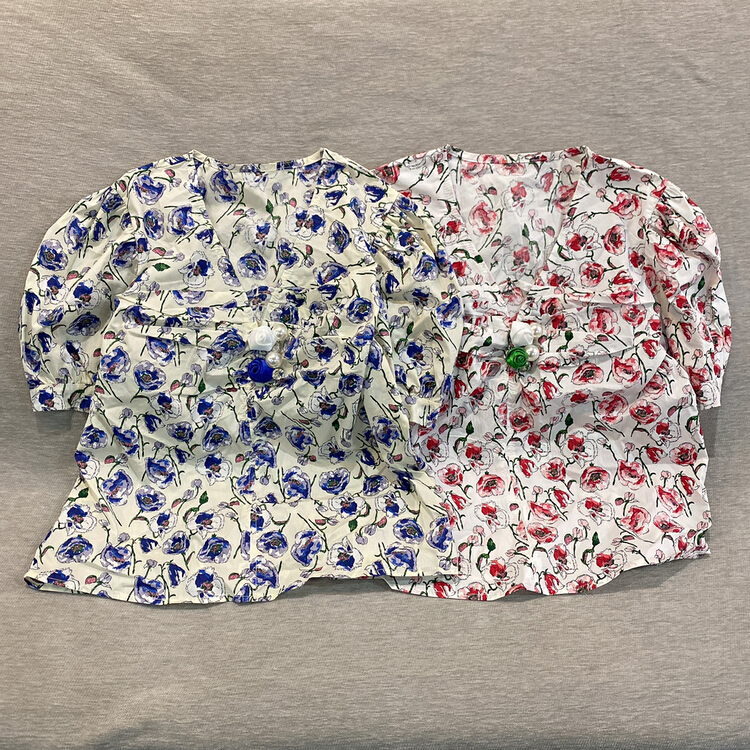 [Qijia +] broken flower bubble sleeve Korean small shirt 7697# JJ