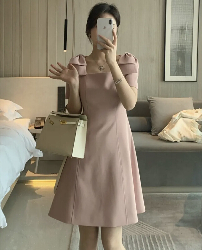 [JH] bow tie square neck thin dress ((only dress sold)) 41607# PCZ