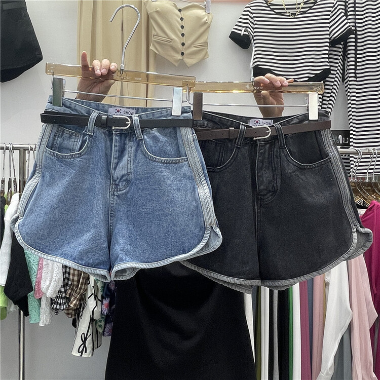 [show] simple bonded loose denim shorts (with belt) 28097# ozq