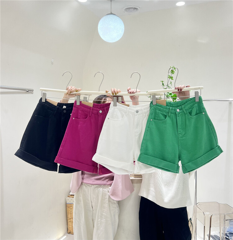 [cuvvi] Korean casual FLANNEL Denim Shorts j1517# LSL