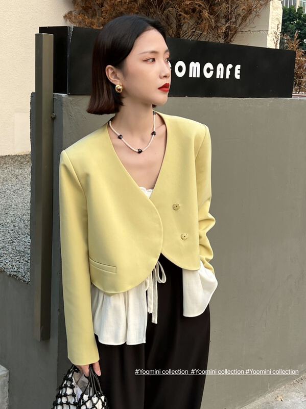 goods in stock! New year in early spring! [yoomini] Korean minority round neck pleated suit c12293# jhy