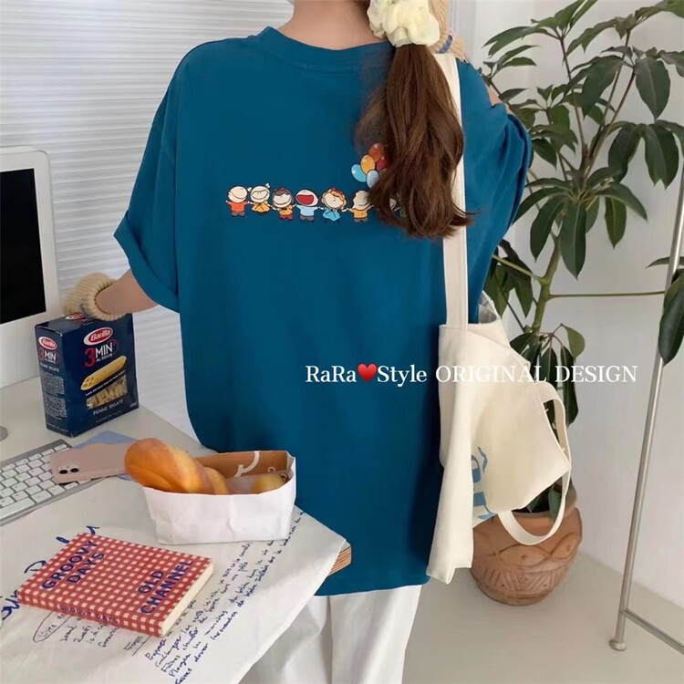 [rara] loose cartoon happy family printed short sleeve T-shirt 8772# LSL