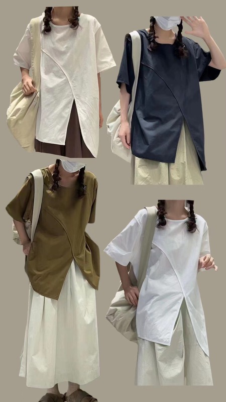 [jibujianchuan] Korean clean round neck short sleeve T-shirt 822196# L