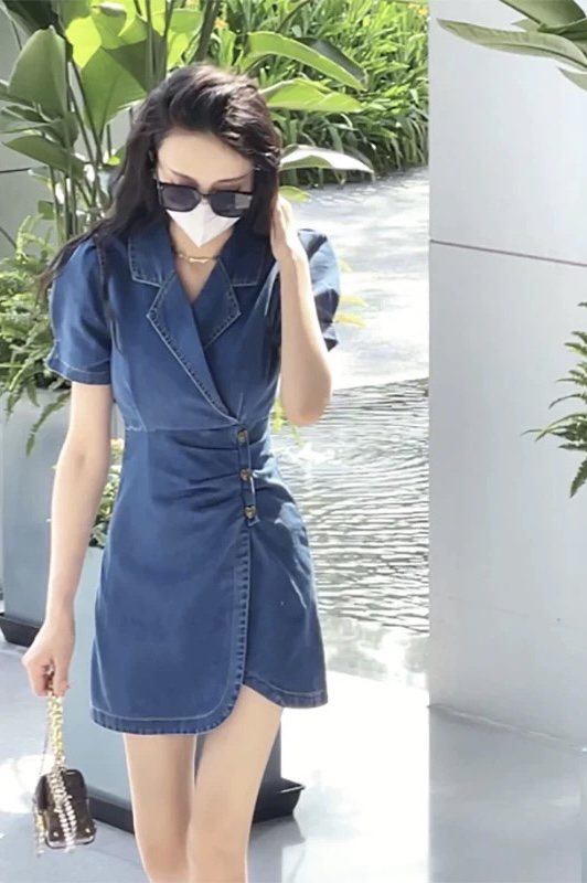 [JH] Lantern Sleeve wash denim dress 41567# PCZ