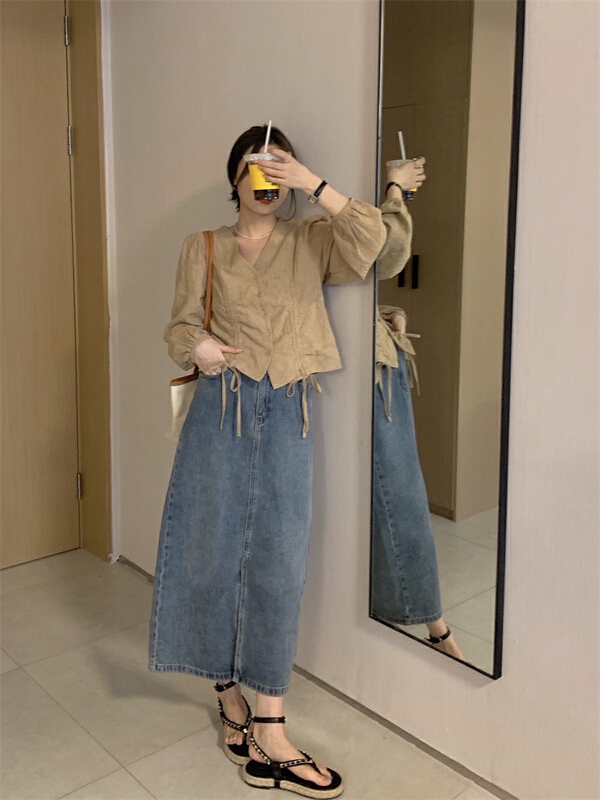 New year in early spring! [LML] Han Feng slim slim design V-neck drawstring shirt (shirts only) 0183# ozq