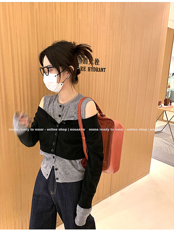 [colorfui] design sense splicing fake two-piece two-on-one sweater 6325# cqw