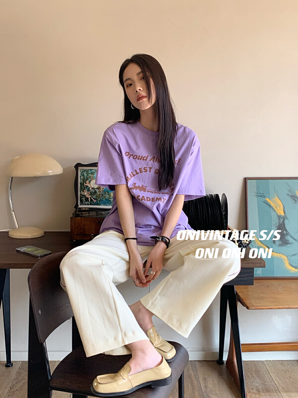 [onivinage oni] Vintage Print versatile short sleeve T-shirt od222t4896# zxl