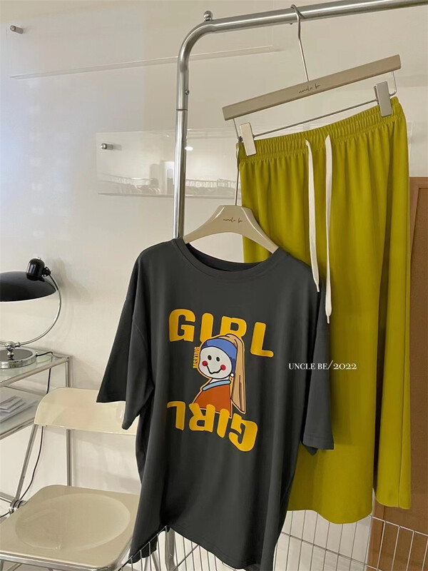 [UNC be] pearl girl letter print short sleeve T-shirt 3078# XYY