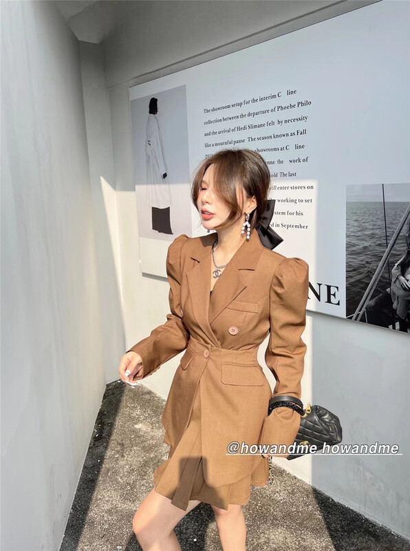 goods in stock! New year in early spring! [how and me] double breasted commuter slim fashion dress (with waist seal) 8138# LSL