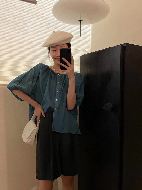 [h-xl] Korean single breasted comfortable shirt 3577# ll