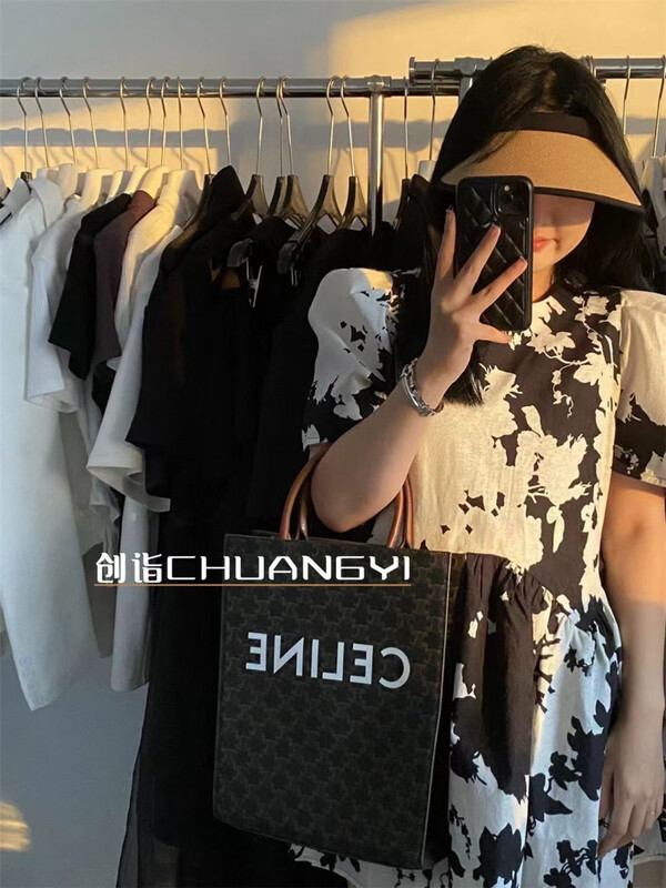 [Chuangyi] Korean style round neck small print bubble sleeve dress 5531# LSW