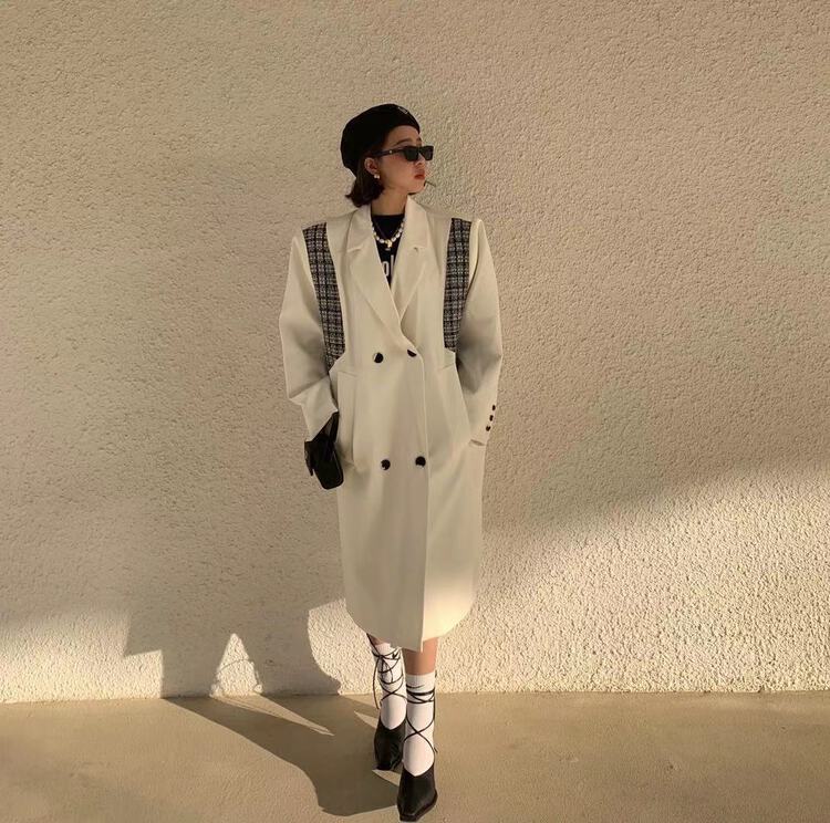 [XT studio] long patchwork plaid coat (coat only) 6009# zxl