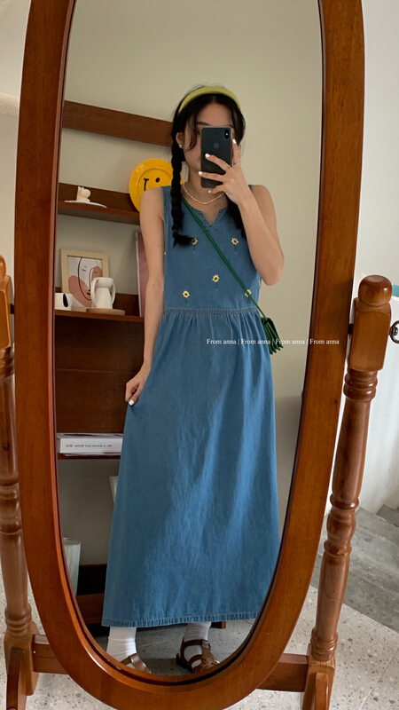 [from Anna] Embroidered Denim versatile strap skirt 6175# LSW