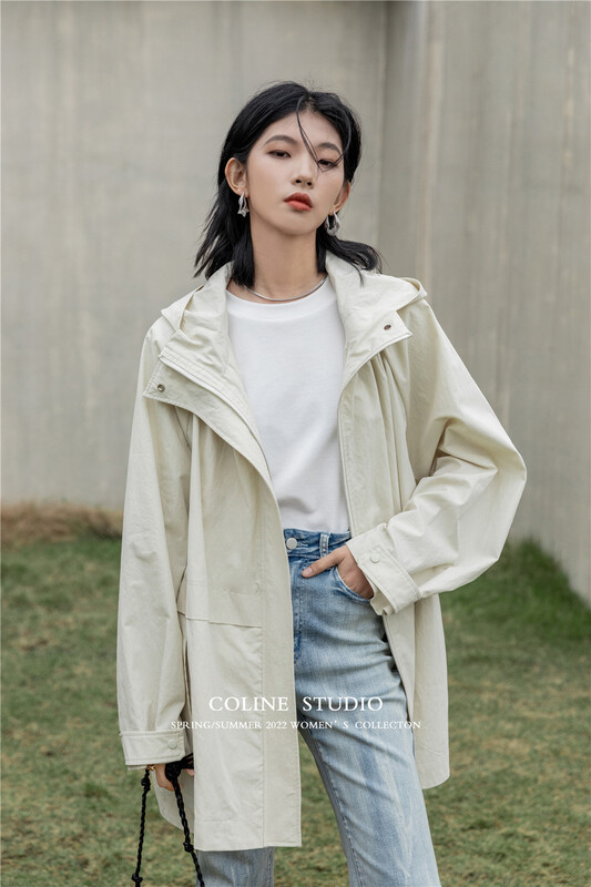早春上新！【COLINE】韓版簡約連帽寬鬆大衣  C20028#  HYY