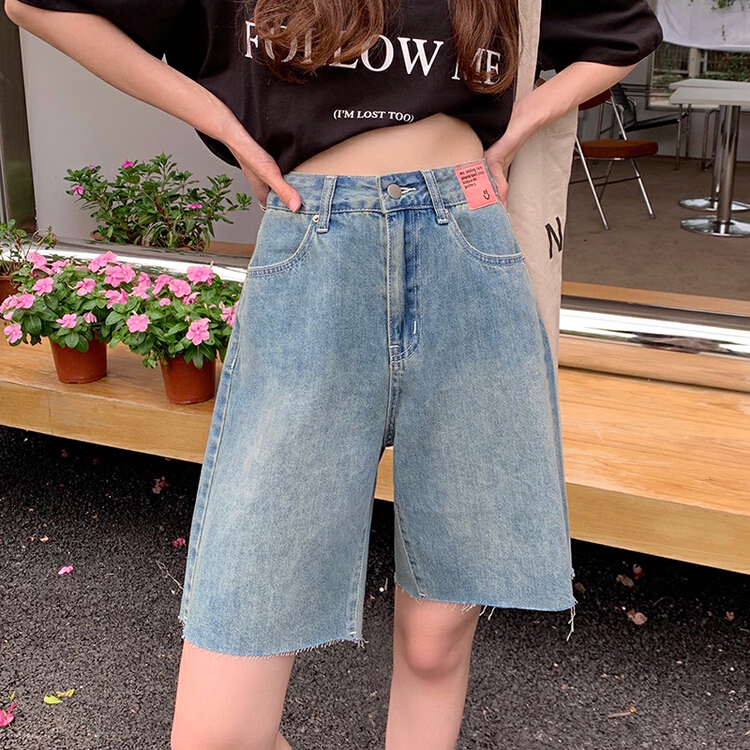 New year in early spring! [timely rain] Han Feng ins high waist loose and thin straight quarter denim shorts (only pants) 64335# WPL