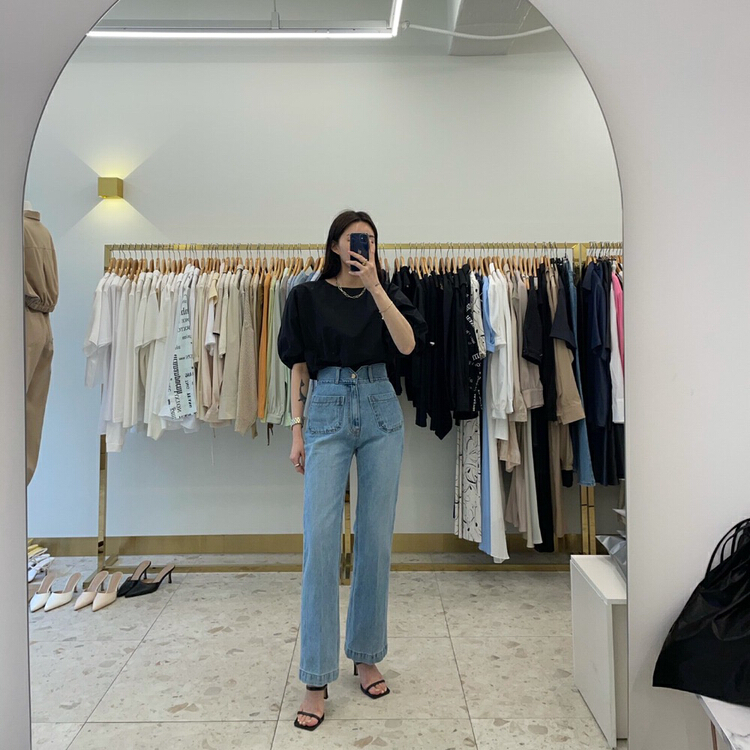 New in early summer! [four seasons] casual high waist thin solid color versatile jeans 6020# LSL