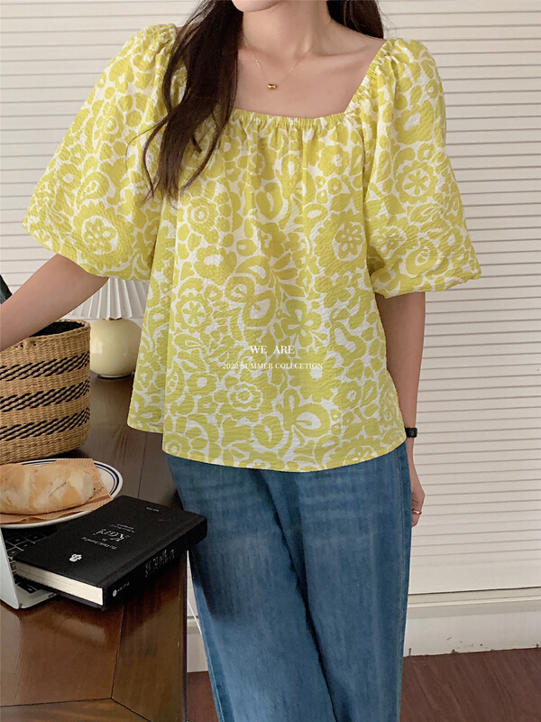 goods in stock! New in early summer! [we are] broken flower one line collar with exposed collarbone shirt 10105# ZSY