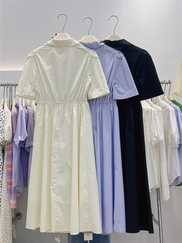 New in early summer! [sendu] Korean style waist closing bubble sleeve net color dress 81131# zxx