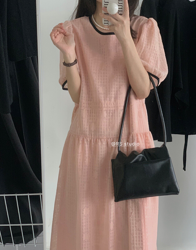 [RS] contrast round neck waist dress rs1661# XYY