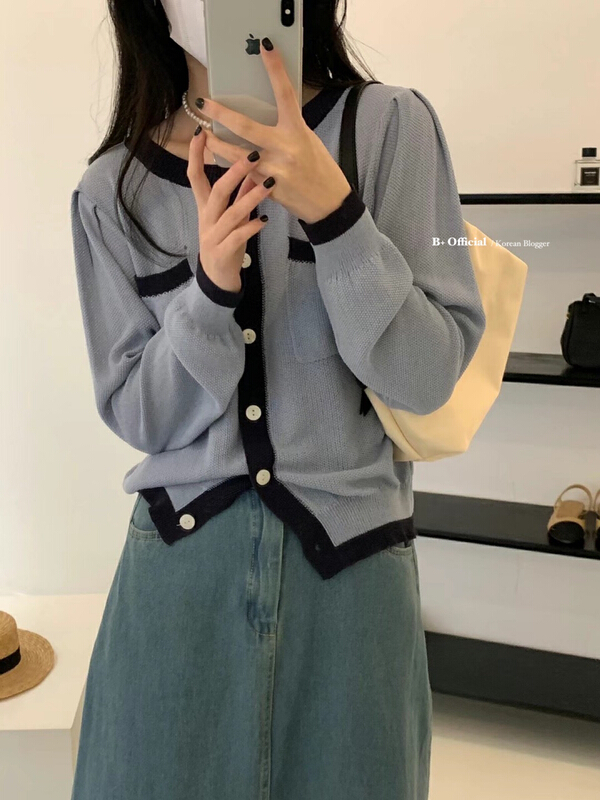 goods in stock! New year in early spring! [B plus] contrast collar single breasted knitted cardigan 22-954-2# HBx