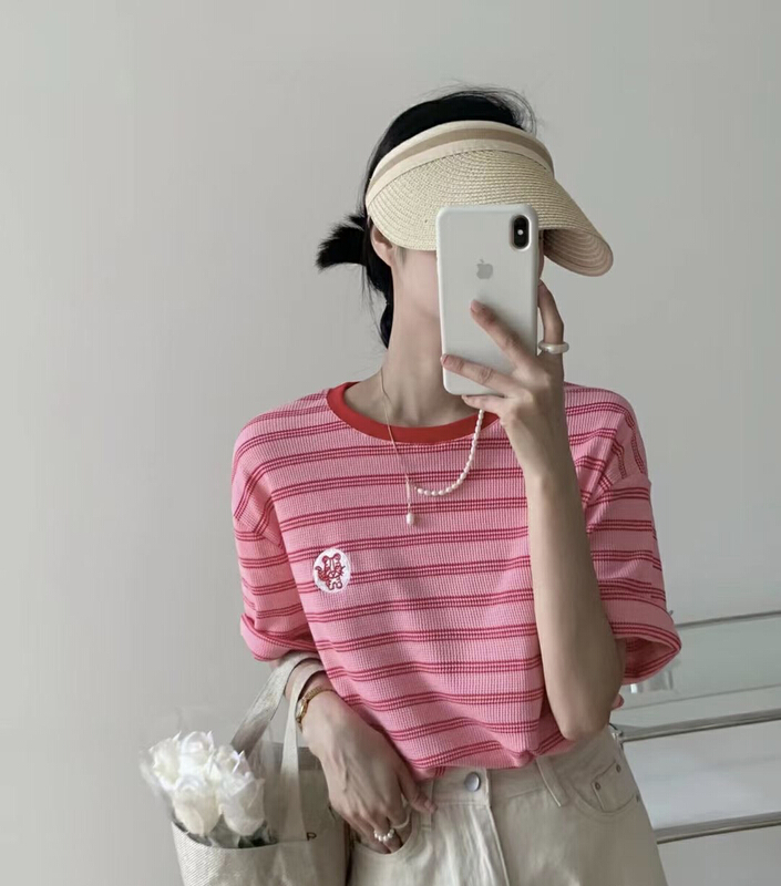 [Hebe] striped loose fit short sleeve T-shirt 6126# XYJ