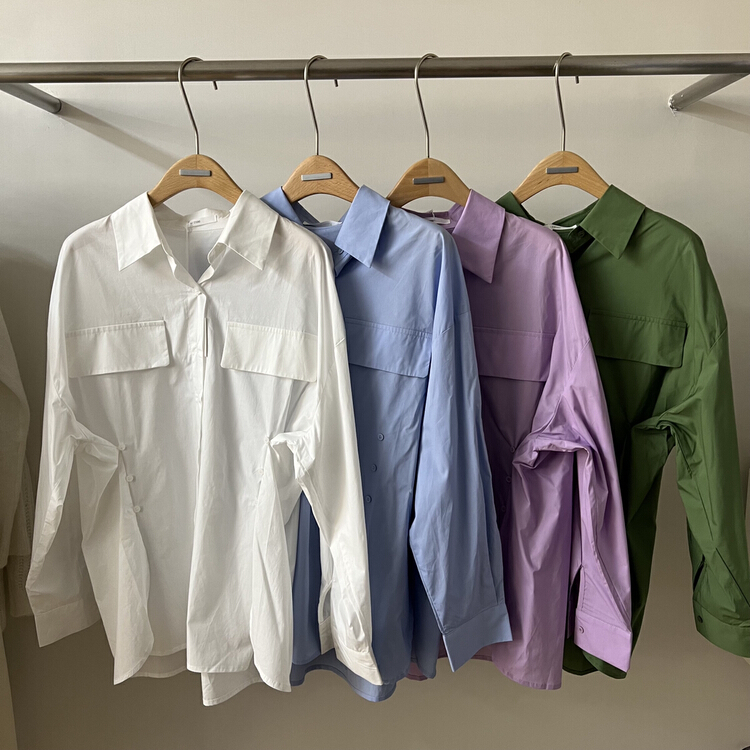 Original price 55.67! New in early summer! [on line] Korean breasted solid color shirt 90106# lwy