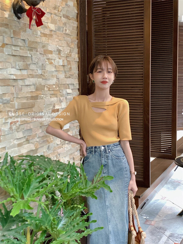 New in early summer! [kuose koser] Korean version U-neck cross design short sleeved shirt 89659# WPL