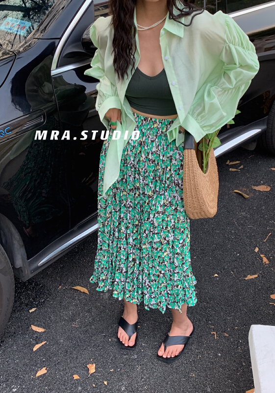 New in early summer! [MRA] Korean sweet pleated floral skirt m1817# zxl